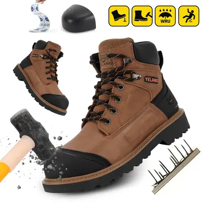 Steel Toe Work Boots for Men Non Slip Comfortable Leather 6 Inch Industrial & Construction Boots Puncture-Proof Outdoor Work ...