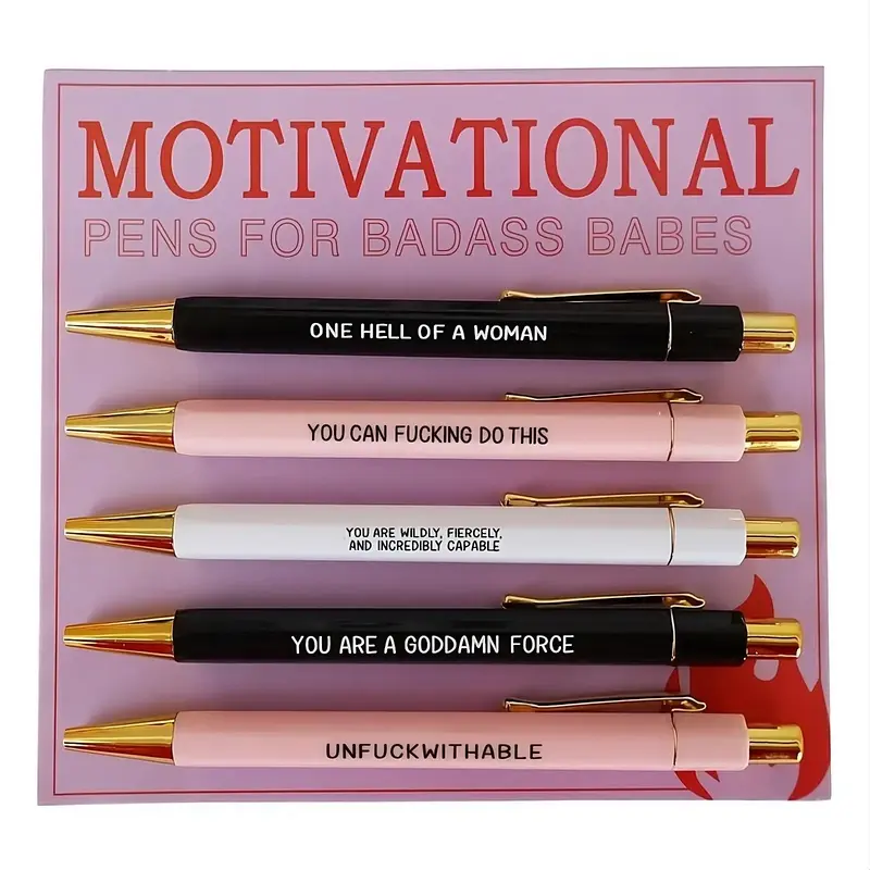Motivational Quote Ballpoint Pen Set – 5-Pack Funny & Inspiring Slogan Pens for Office & School