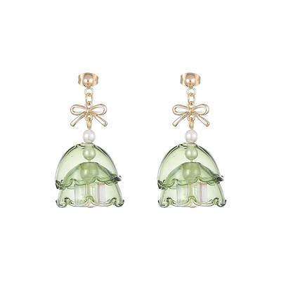 Christmas Tree Glass Dangle Stud Earrings with Shell Pearl Beaded