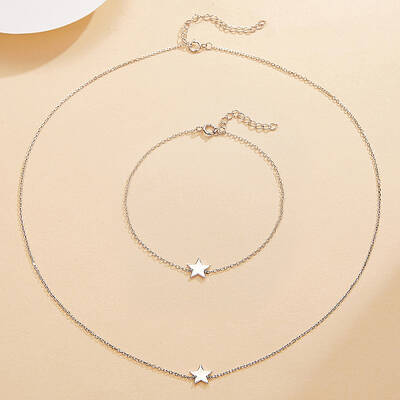 Star 925 Sterling Silver Pendant Necklace & Link Bracelet