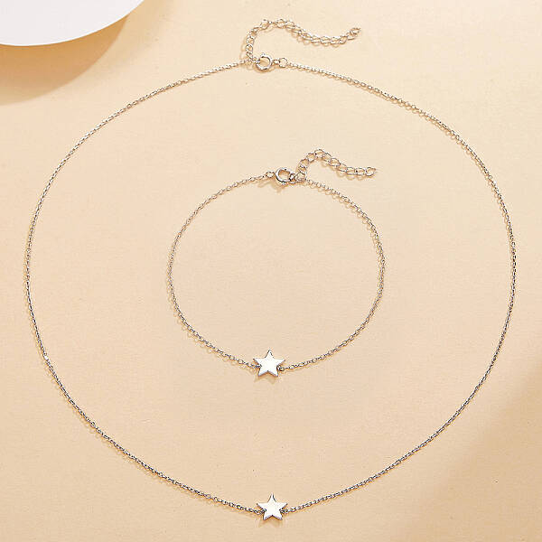 Star 925 Sterling Silver Pendant Necklace & Link Bracelet