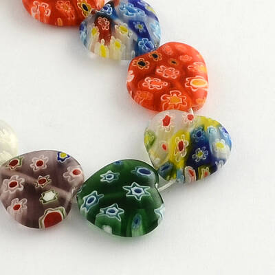 Heart Handmade Millefiori Glass Beads Strands