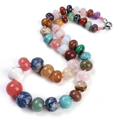 Natural Mixed Stone Rondelle Graduated Beaded Necklaces for Women Men