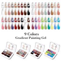 Gradient Painting Gel, 1 Box 9 Color Gradient Gel Nail Polish with 50pcs Nail Sponge & Metal Sponge Grab, DIY Nail Art Kit fo...