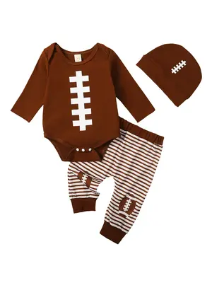 Baby Boys' 3pcs Clothing Set Infant Long Sleeve Comfortable Rugby Romper and Pants and Hat