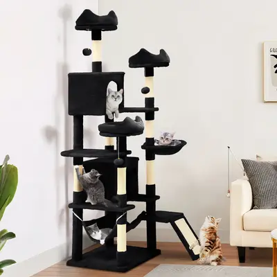 DWVO Tall Cat Tree Tower for Indoor Cats, 75in Multi-Level Cat Climbing Tower with Cat Condos, Top Perches, Hammock, Sisal Sc...