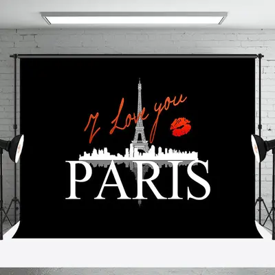Black White Eiffel Tower I Love You Paris Backdrop