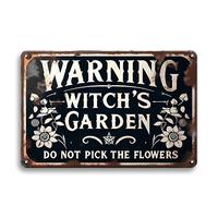 Vintage Warning Witch's Garden Sign, Metal Wall Art, Wall Decor for Home, Garage, Cafe, Bar, Club, Shop, Restaurant, Farmhous...