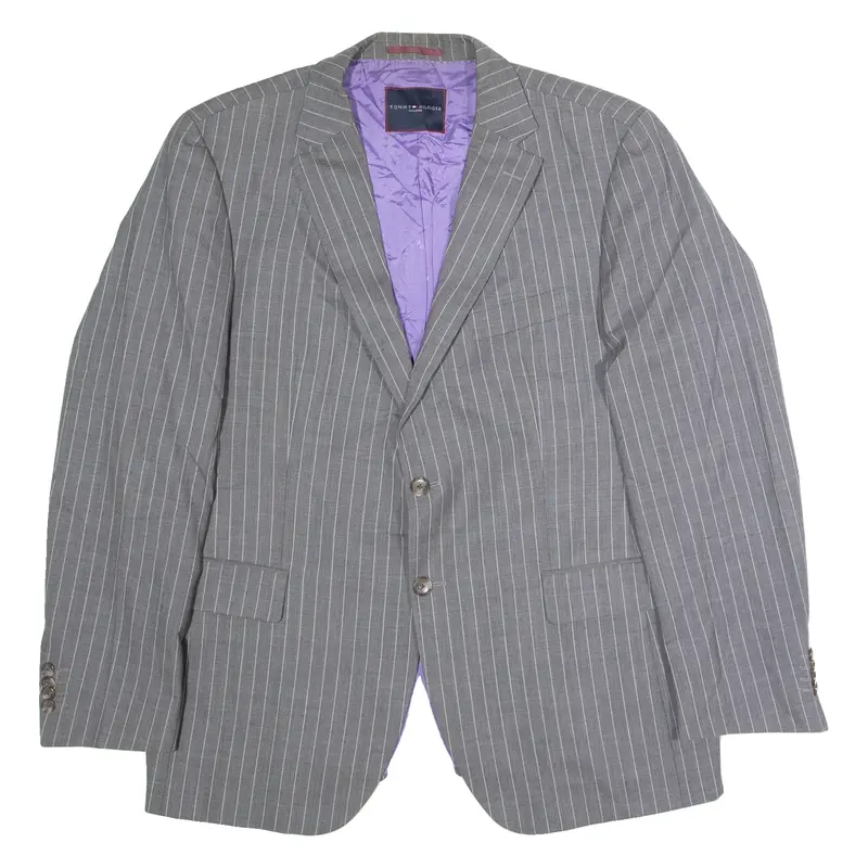 TOMMY HILFIGER Tailored Mens Blazer Jacket Grey Wool Pinstripe XL