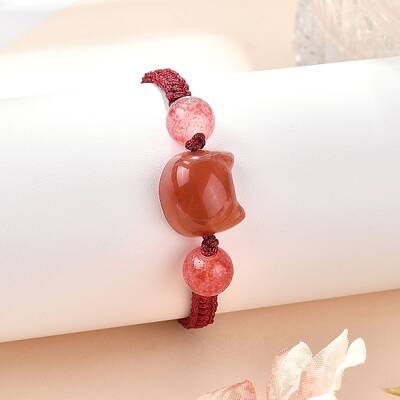Cat Head Resin Brainded Bead Bracelets