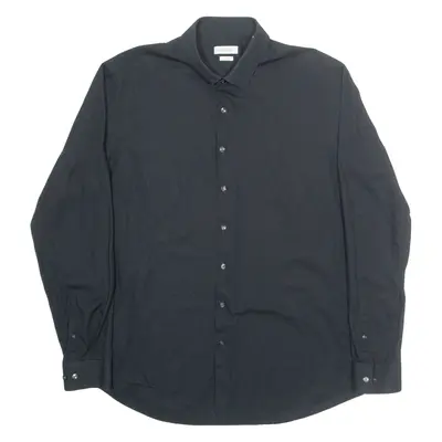 CALVIN KLEIN Slim Fit Mens Plain Shirt Black Long Sleeve XL