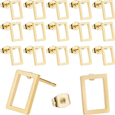 24Pair 2 Cards Hollow Rectangle 304 Stainless Steel Stud Earrings for Girl Women