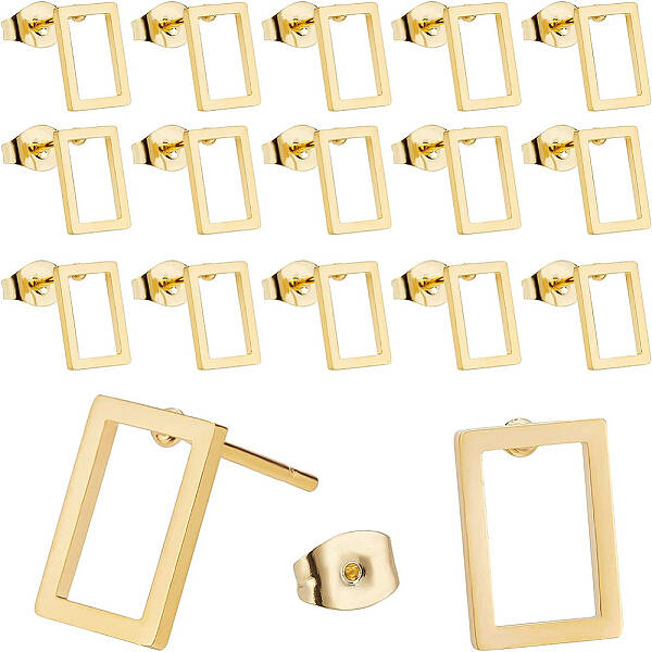 24Pair 2 Cards Hollow Rectangle 304 Stainless Steel Stud Earrings for Girl Women