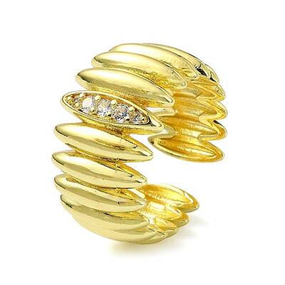 Brass with Cubic Zirconia Open Cuff Ring