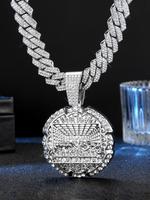 Rhinestone Decorated Pendant Necklace with Cuban Chain, Fashion Charm Accessories for Men & Women, Unique Religious Symbol Je...