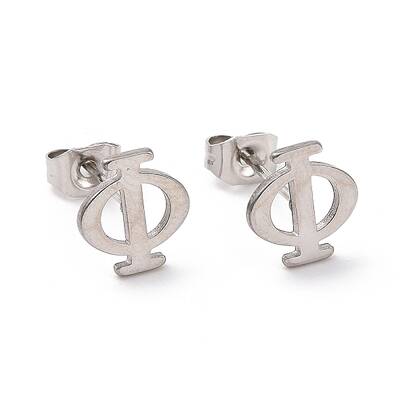 Non-Tarnish 304 Stainless Steel Greek Letter Phi Stud Earrings