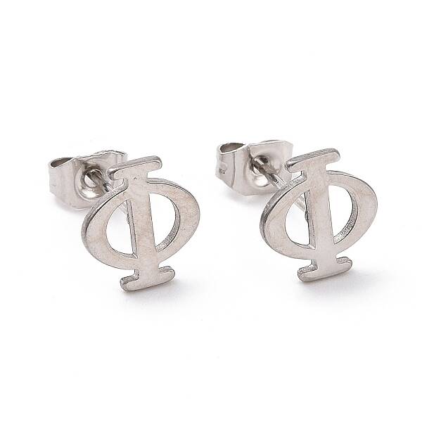 Non-Tarnish 304 Stainless Steel Greek Letter Phi Stud Earrings