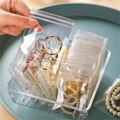 Clear Jewelry Storage Bag, 50pcs/set Portable Waterproof Ziplock Storage Bag, Self Sealing Jewelry Organizer Pouch for Home ...