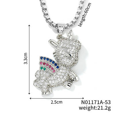 Cute Unicorn Fashion Brass Colorful Rhinestone Pendant Box Chain Necklaces