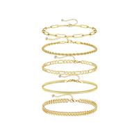 Tewiky Gold Plated Copper Bracelets for Women Waterproof, 14K Gold Jewelry Sets for Women Trendy Thin Dainty Stackable Cuban ...