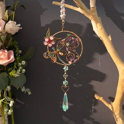 Wire Wrapped Natural Gemstone Beads & Metal Dragonfly Hanging Ornaments