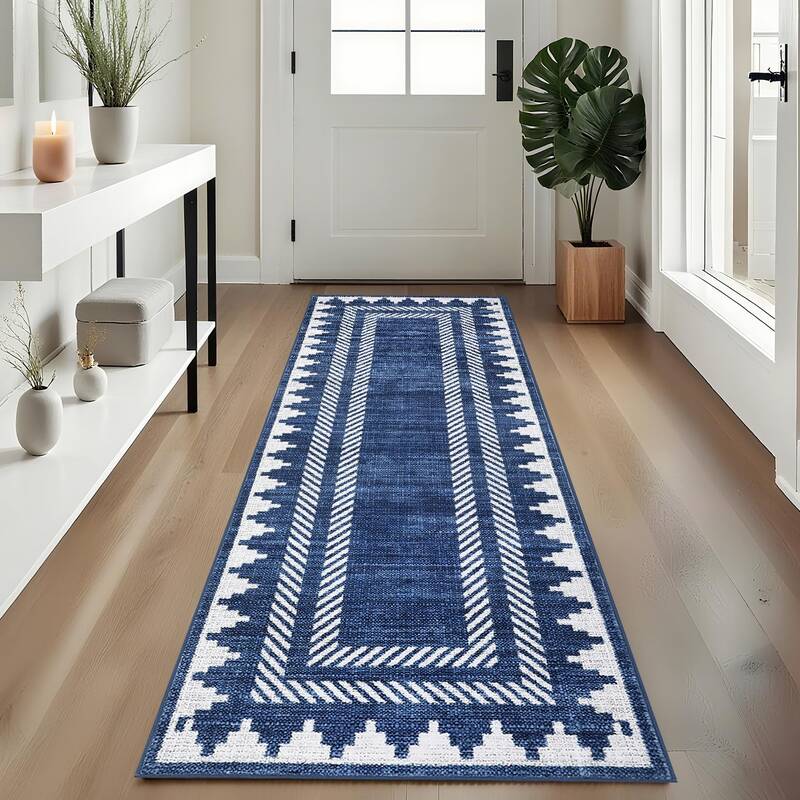 Garvee Modern Geometric Runner Rug 2x6 Washable Hallway Runner Bordered Neutral Bathroom Rug Non Slip, Non Shedding Stain-Res...