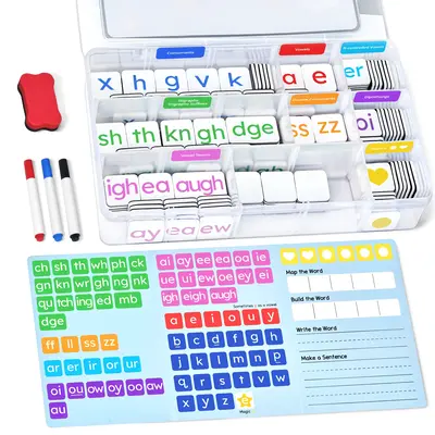 JoyCat 265 Phonics Magnetic Letter Tiles, ABC Reading Games Set with Word-Building Folder & Storage Case, Letter Sound Alphab...