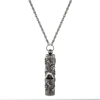 Pewter Dog Bone Paw Prints Whistle Necklace 28 In.