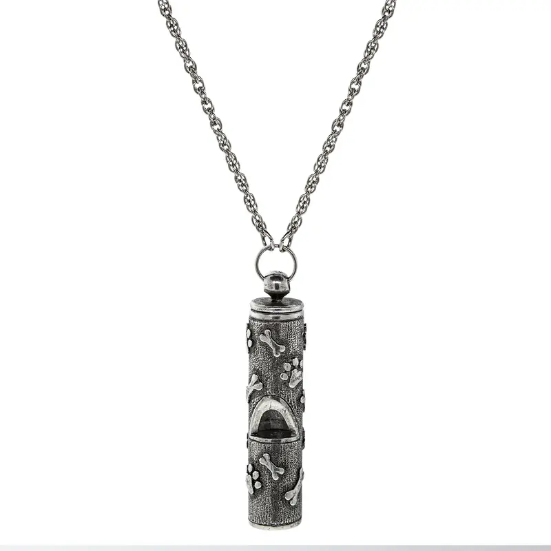 Pewter Dog Bone Paw Prints Whistle Necklace 28 In.