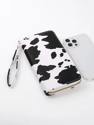 Women's 2024 New Fashion Cow Design Long Wallet, Y2k Style Casual Multi-functional Purse with Card Slots & Coin Purse for Wor...