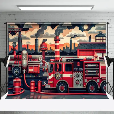 Night Red Fire Truck Operation Cake Smash Backdrop