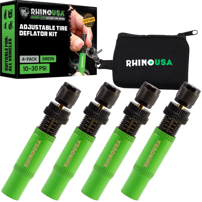 Rhino USA Adjustable Tire Deflator Kit (10-30 PSI) Ultimate Screw-on Automatic Tire Deflators, Quick & Easy Air Down System f...