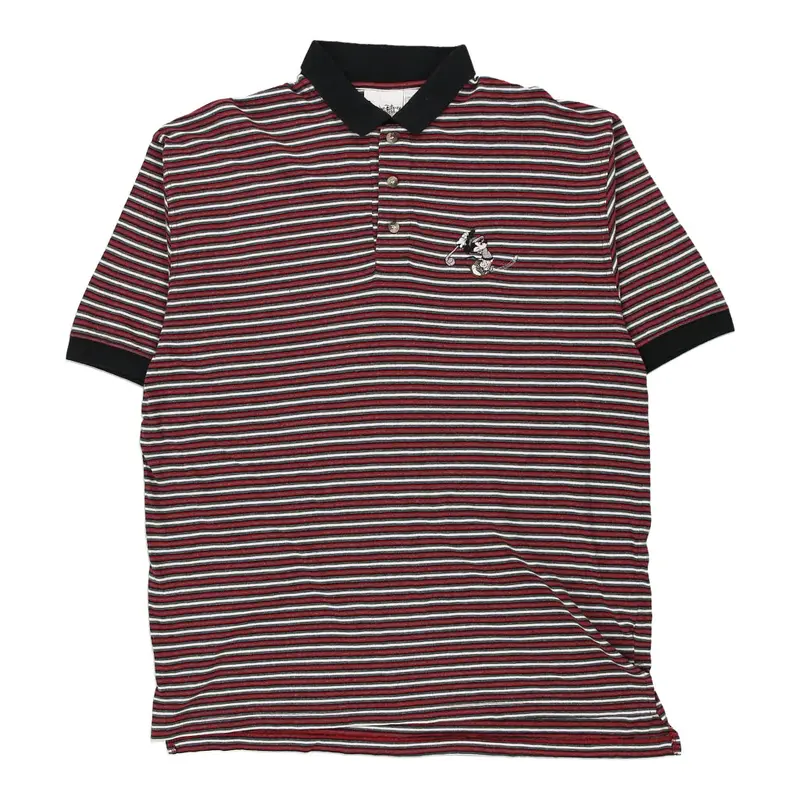 Disney Striped Polo Shirt - Large Red Cotton