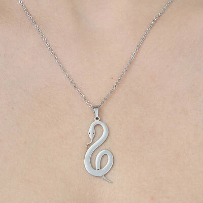 Non-Tarnish 201 Stainless Steel Hollow Snake Pendant Necklace
