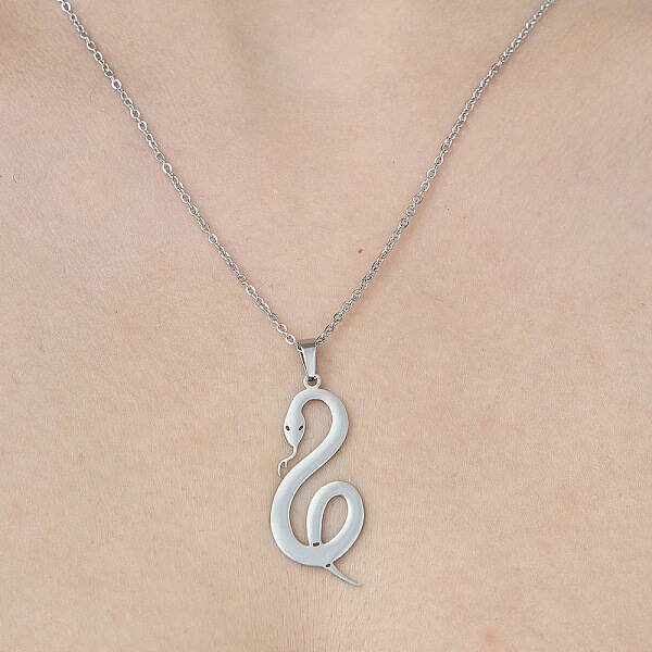 Non-Tarnish 201 Stainless Steel Hollow Snake Pendant Necklace