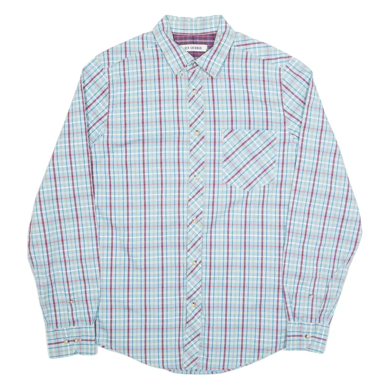 BEN SHERMAN Mens Shirt Blue Check Long Sleeve M