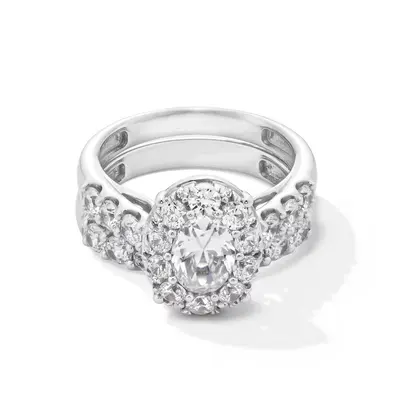 14K White Gold 2.25 to 4.75 CT.T.W. Oval Lab Created Diamond Frame Wedding Ring D VVS1 3EX IGI Certified