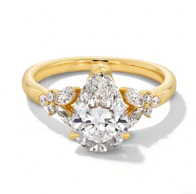 14K Gold 1 to 3.5 CT.T.W. Pear Cut & Marquise Cut Lab Created Diamond Floral Engagement Ring IGI Certified