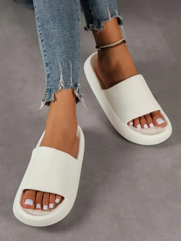 Summer 2024 Women's Matching Solid Color Ultra Soft Non-slip House Slides, Lightweight Bathroom Slides, Going Out Slippers, Q...