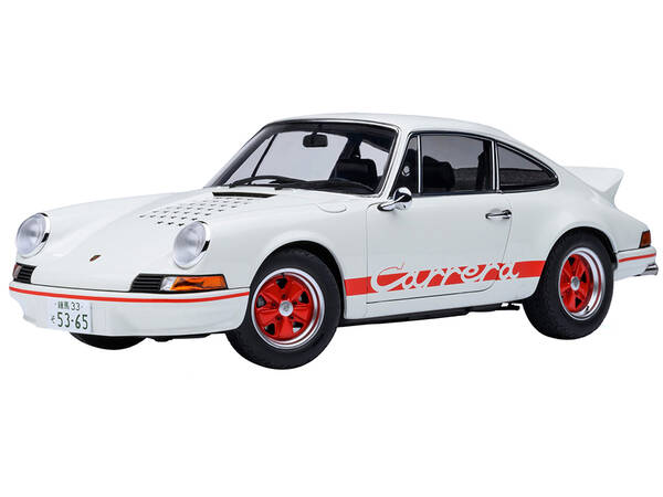 Porsche 911 Carrera 2.7 RS The Circuit Wolf White with Red Stripes and Wheels with Hood Graphics 1/18 Model Car by Autoart