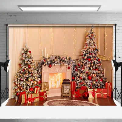 Aperturee Light Glitter Xmas Tree Fireplace Christmas Backdrop - Aperturee