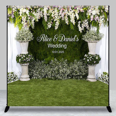 Green Lawn Floral Custom Backdrop For Wedding Party - Aperturee
