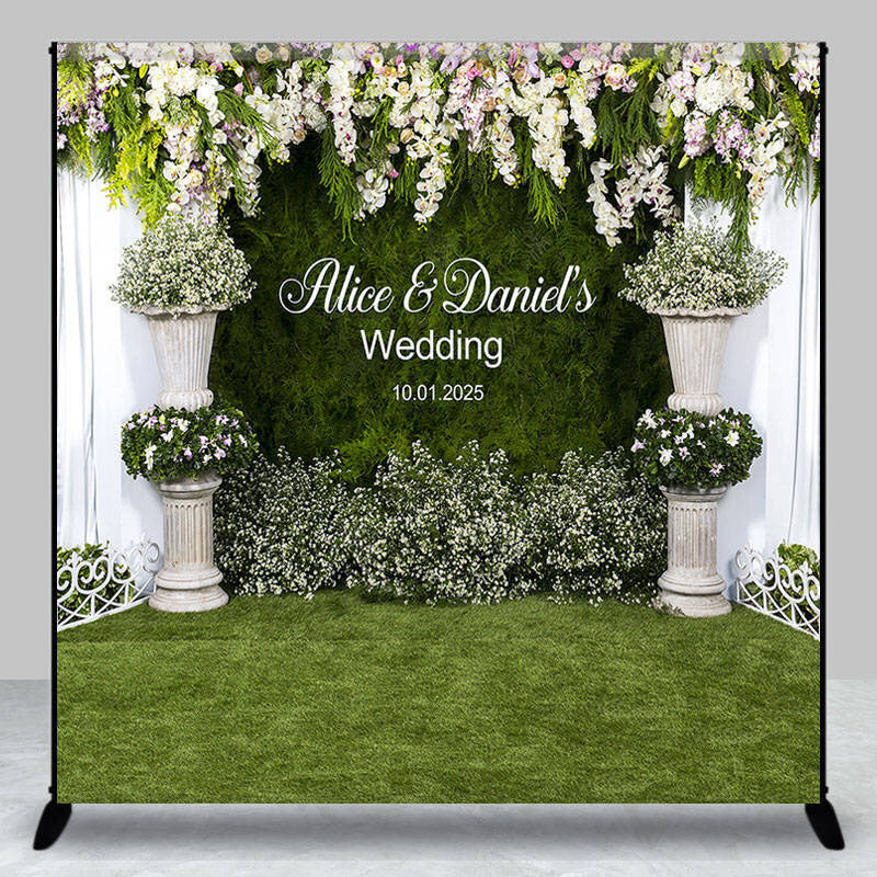 Green Lawn Floral Custom Backdrop For Wedding Party - Aperturee