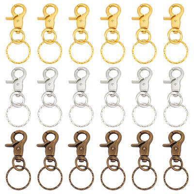 18Pcs 3 Colors Iron Swivel Clasps with Key Rings