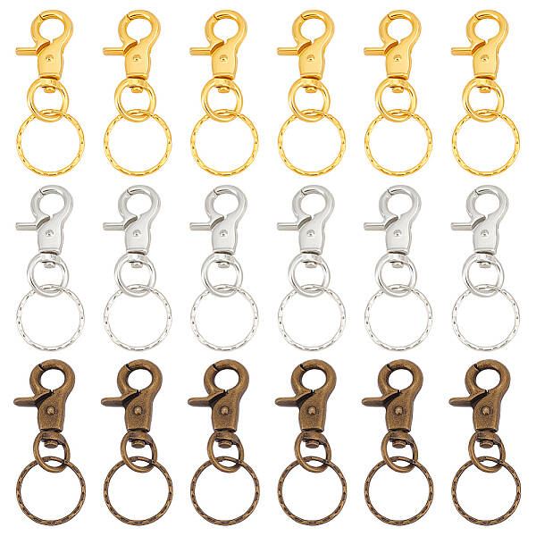 18Pcs 3 Colors Iron Swivel Clasps with Key Rings