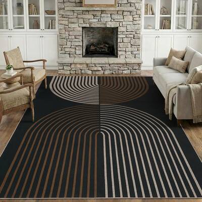 Garvee Modern Easy Jute Area Rug – Non-Slip, Washable, Mark Resistant Carpet – Black/Brown– Collapsible, Durable – Li...