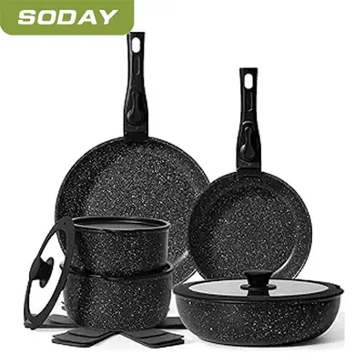 SODAY 15pcs Pots and Pans Set Nonstick - Kitchen Cookware Set with Detachable Handle, Induction Cookware, Dishwasher Oven Saf...