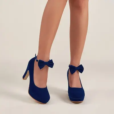 Women's Platform High Heel Dress Pumps Ankle Strap Bows Chunky Heels for Party Wedding Prom Fashion Classy Heeled Elegant Bow...