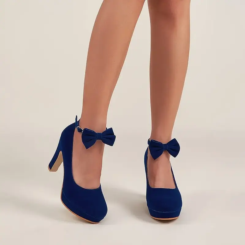 Women's Platform High Heel Dress Pumps Ankle Strap Bows Chunky Heels for Party Wedding Prom Fashion Classy Heeled Elegant Bow...