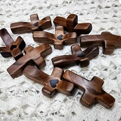 Wooden Cross Set, 10pcs/set Mini Cross Ornament, Religious Decoration for Home Decor, Perfect Encouragement Gift for Boys and...